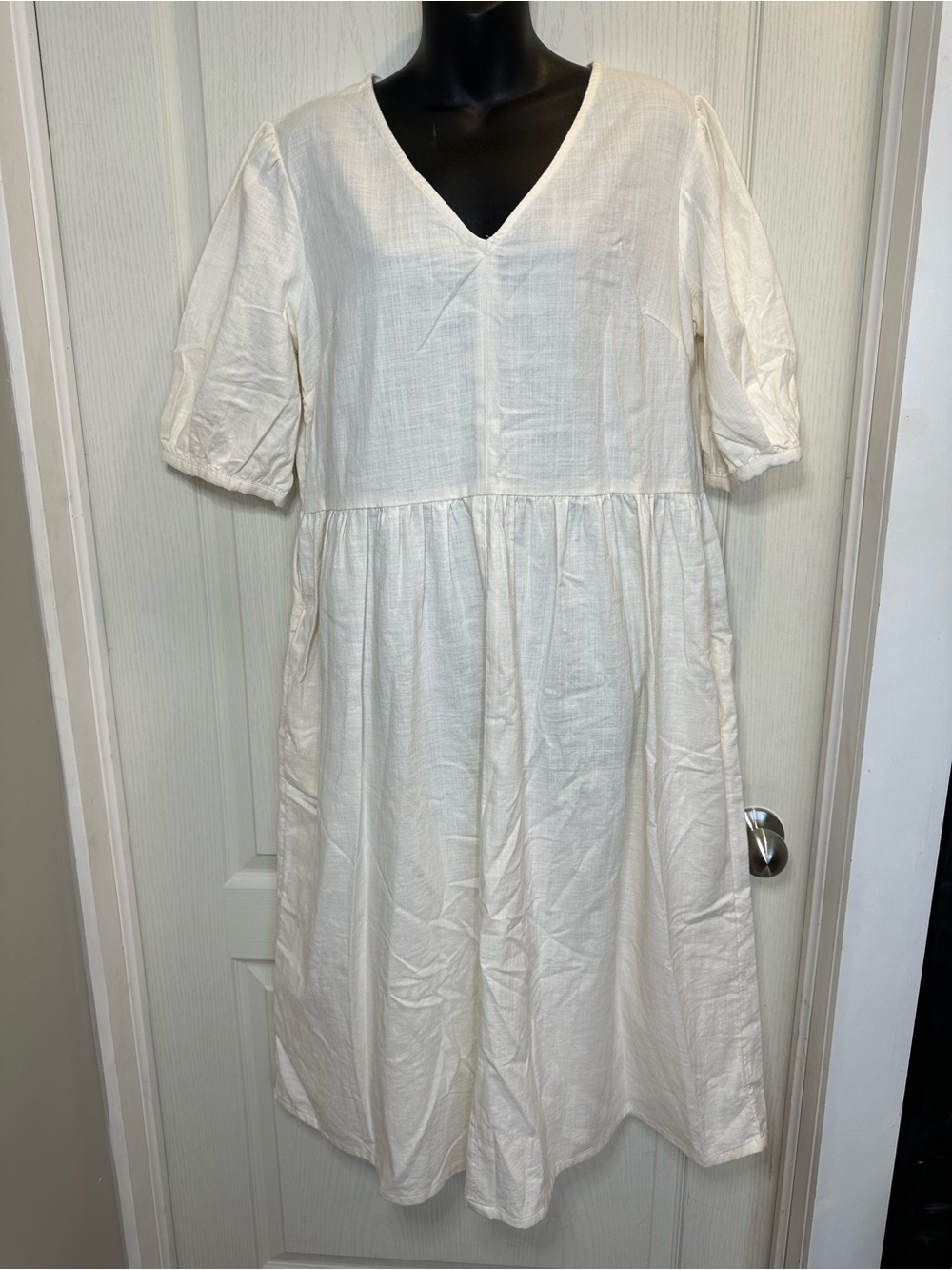 Joe Fresh Puff Sleeve Midi Dress 100% Cotton sz M - off white prairiecore